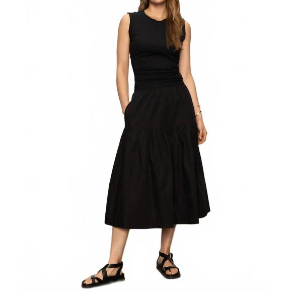 NEW SANCTUARY poplin prairie midi skirt in black